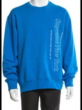 Supreme Blue Vertical Logo Crewneck Sweatshirt